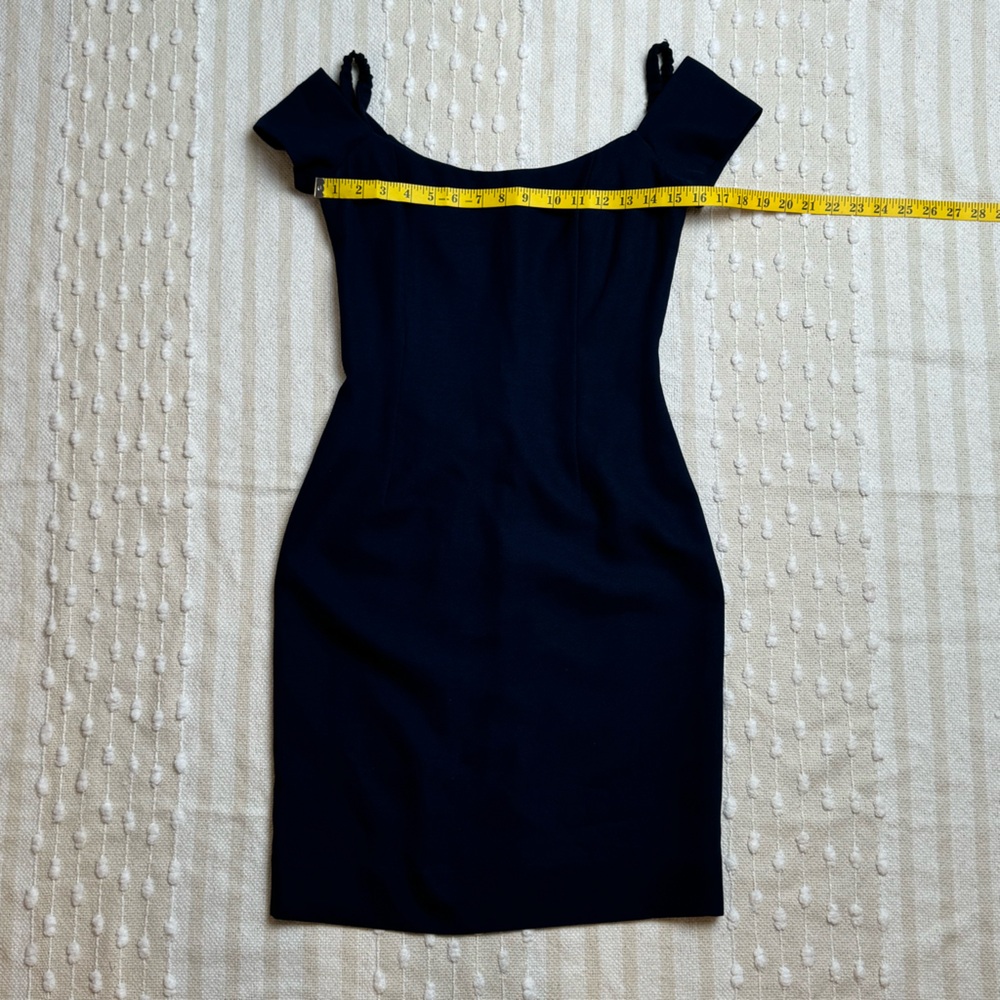 Vera Wang vintage navy knee length off the shoulder cocktail dress size 10 - Picture 3 of 10